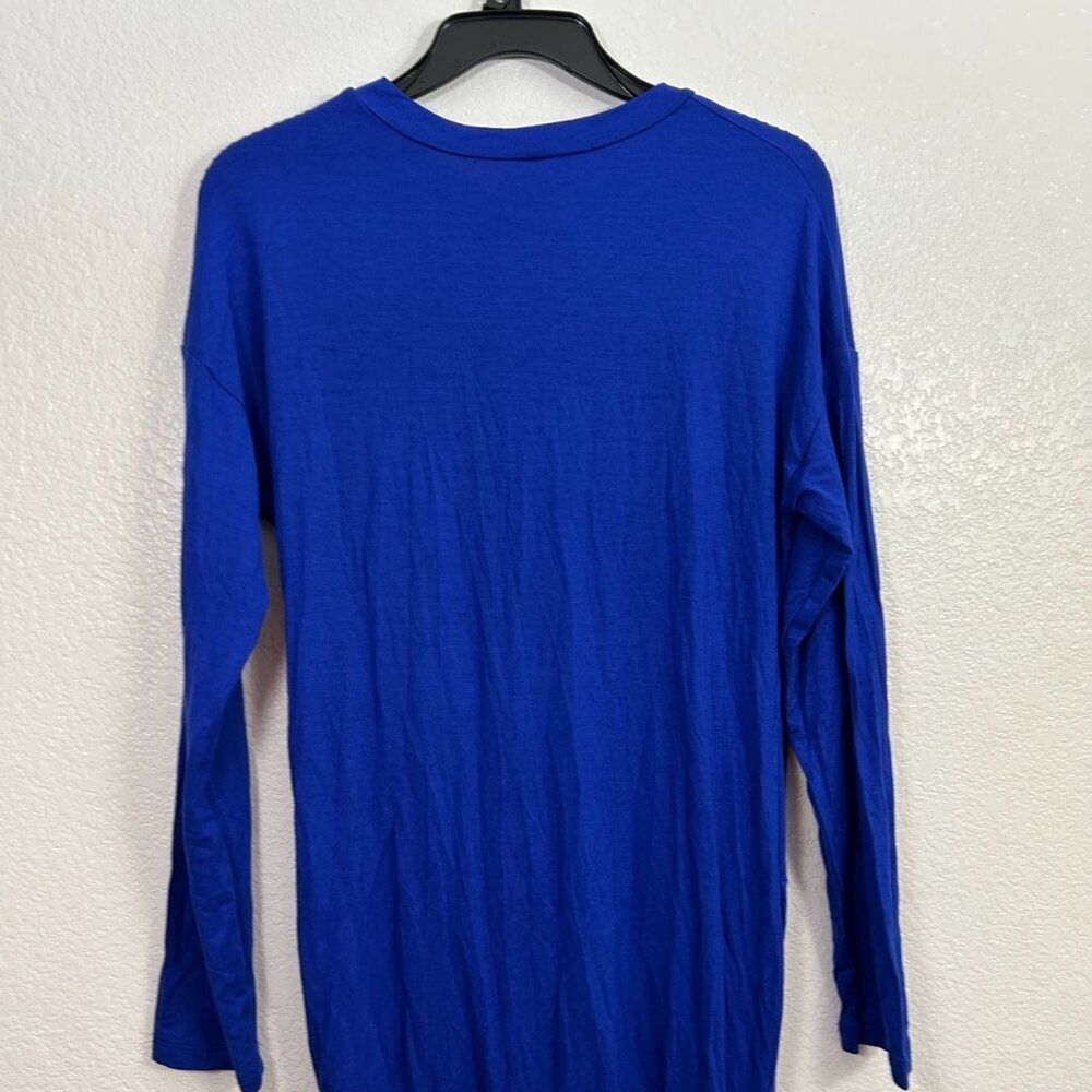 Gold Spark Knot Front Long Sleeve Midi T-Shirt Dress Jersey Knit Stretch Cobalt - Picture 5 of 7